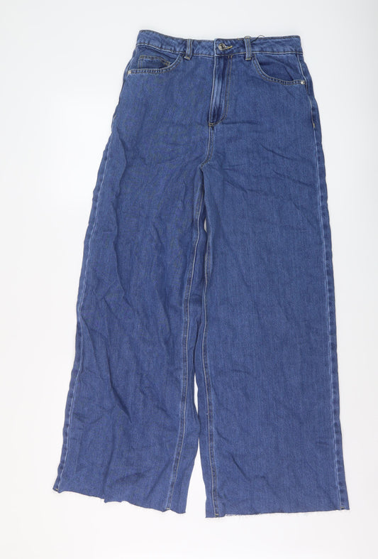 Denim & Co. Womens Blue Cotton Wide-Leg Jeans Size 10 L29 in Regular Button