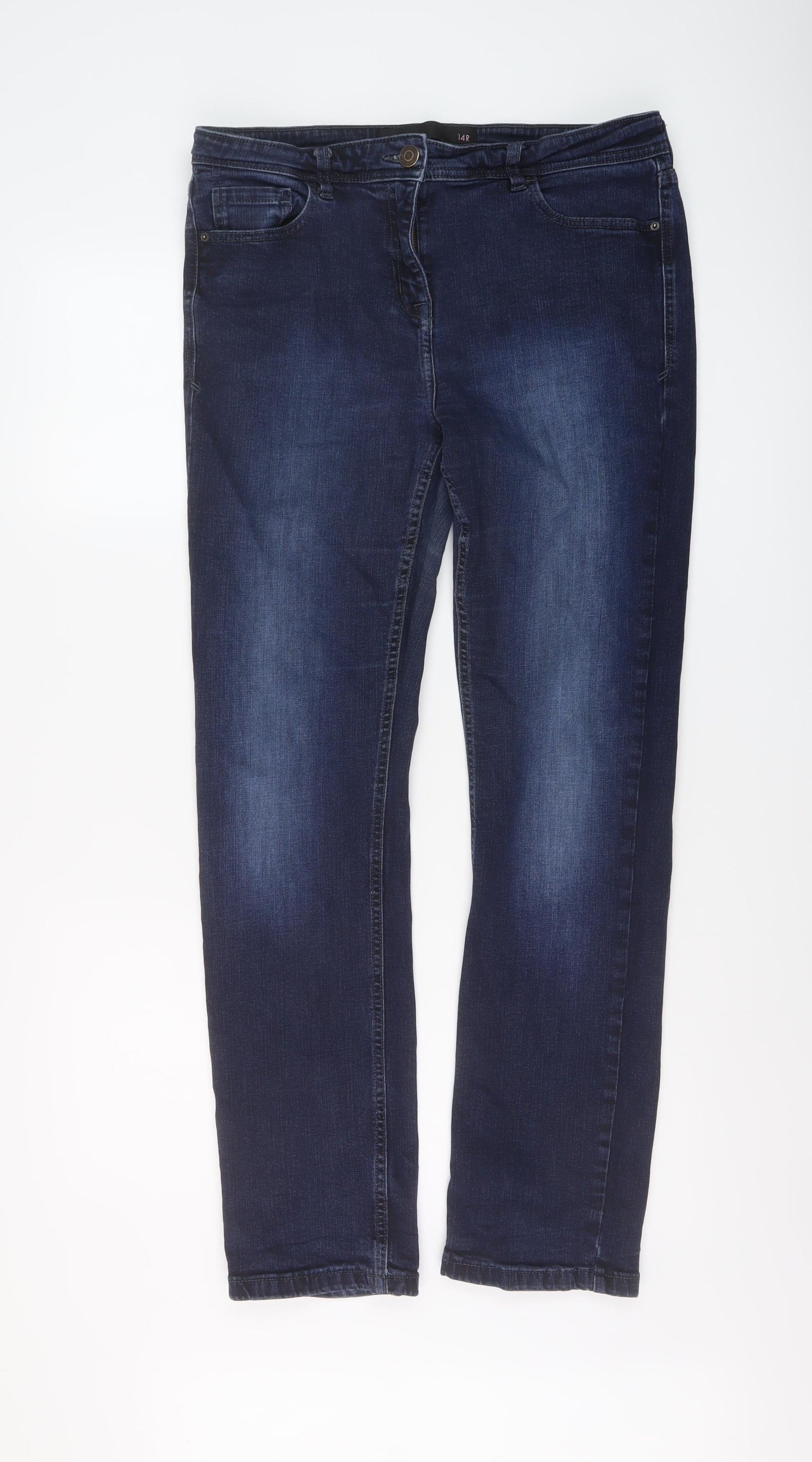 NEXT Womens Blue Cotton Straight Jeans Size 14 L30 in Regular Button