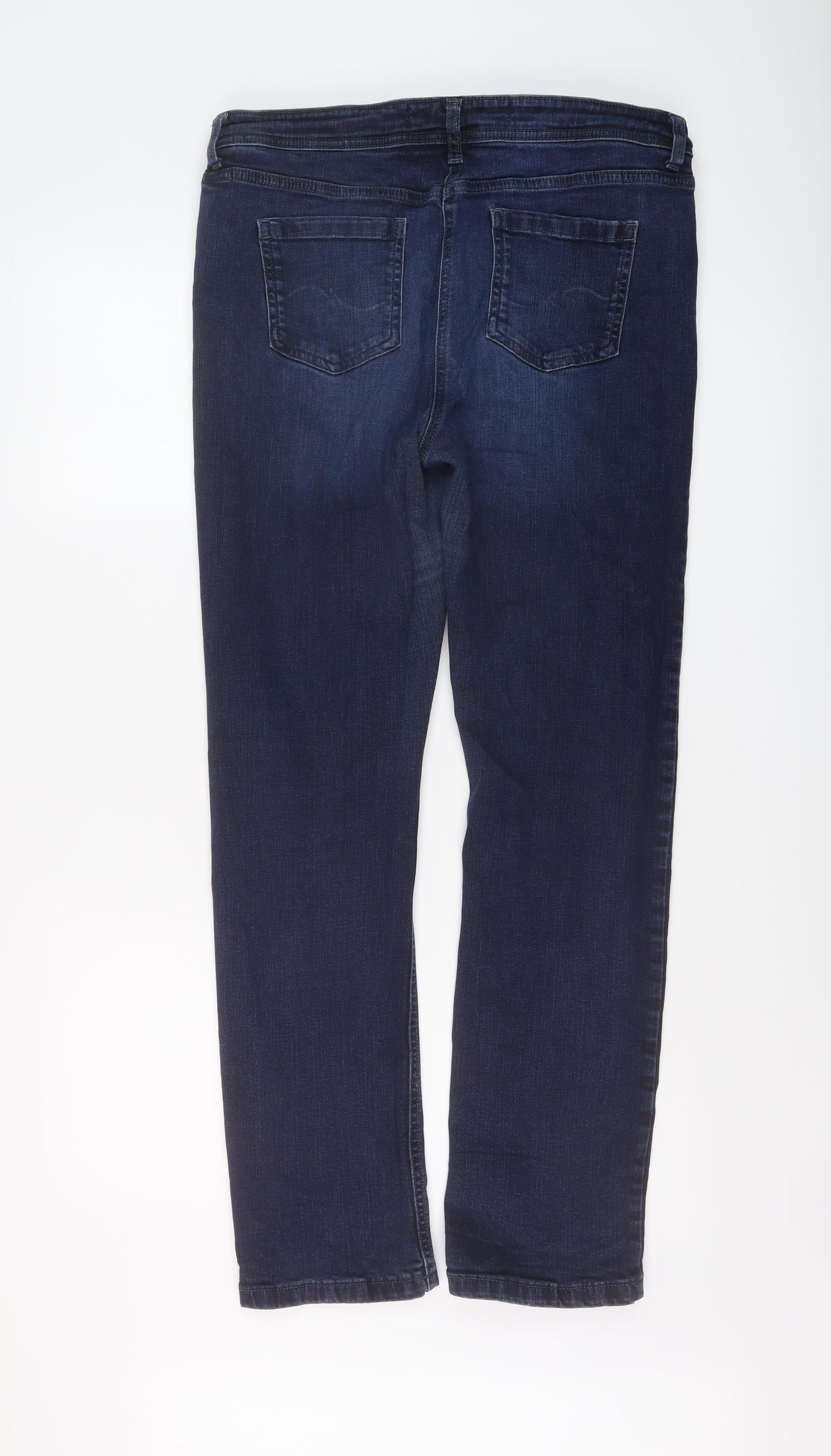 NEXT Womens Blue Cotton Straight Jeans Size 14 L30 in Regular Button