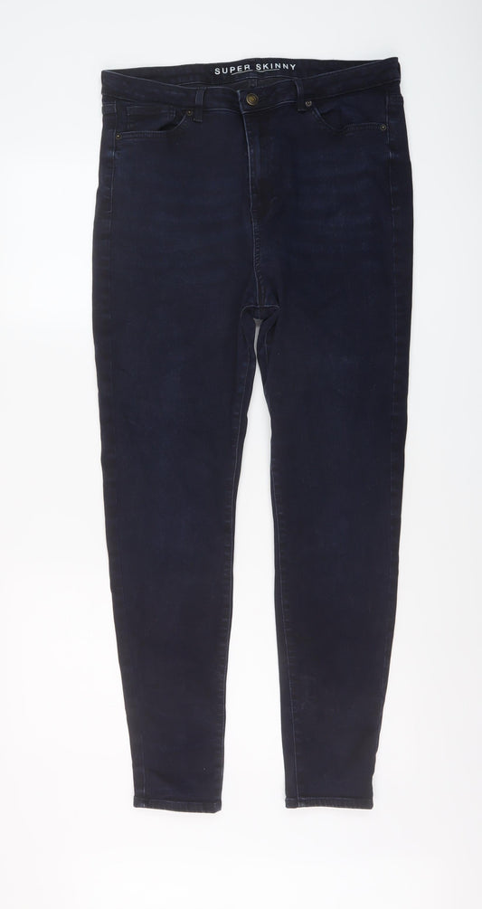 Marks and Spencer Womens Blue Cotton Skinny Jeans Size 16 L29 in Regular Button