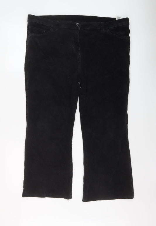 Marks and Spencer Womens Black Cotton Trousers Size 20 L25 in Regular Button