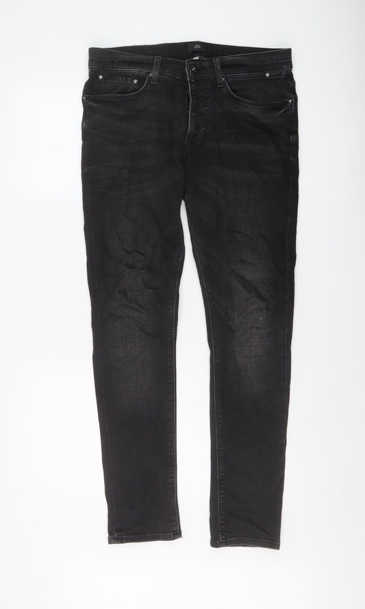 River Island Mens Black Cotton Straight Jeans Size 32 in L32 in Regular Button