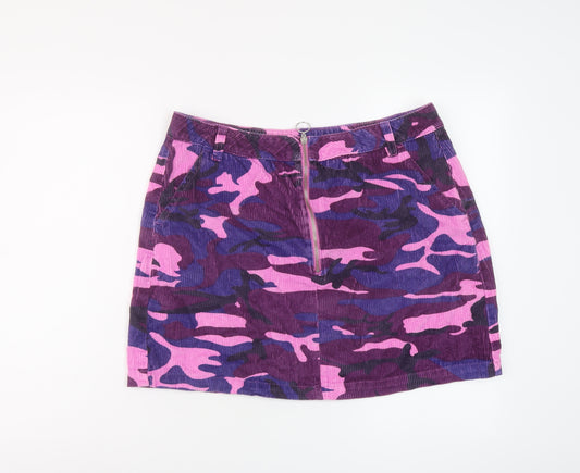 Topshop Womens Purple Camouflage Cotton A-Line Skirt Size 18 Zip