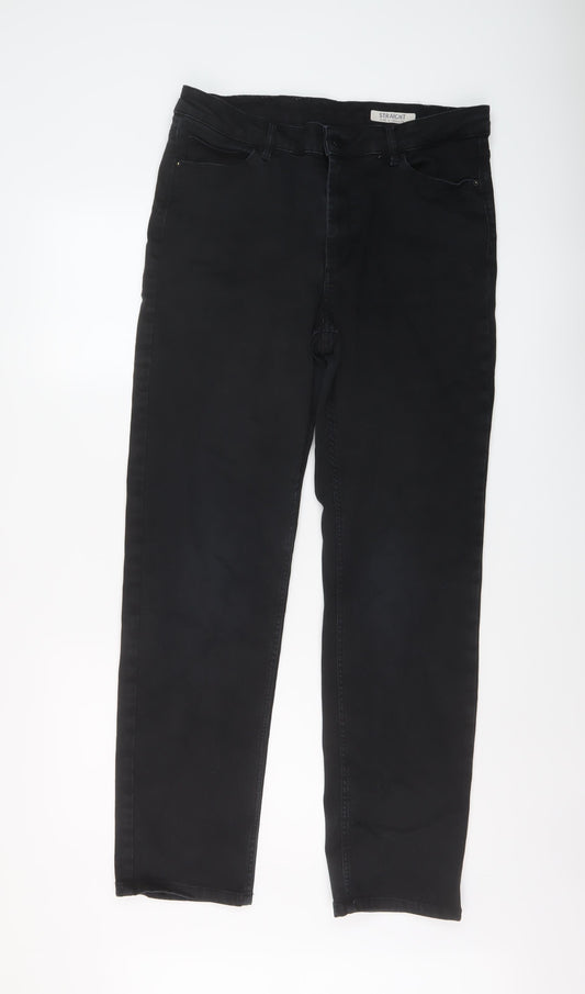 Marks and Spencer Womens Black Cotton Straight Jeans Size 16 L30 in Regular Button