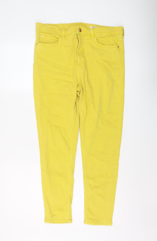 Marks and Spencer Womens Yellow Cotton Skinny Jeans Size 16 L26 in Regular Button