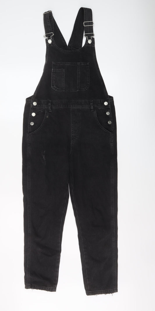 Topshop Womens Black Cotton Dungaree One-Piece Size 8 Button