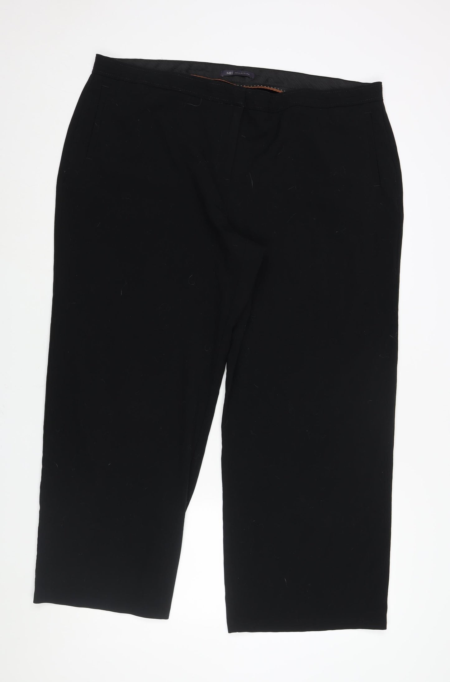 Marks and Spencer Womens Black Polyester Trousers Size 22 L28 in Regular Zip