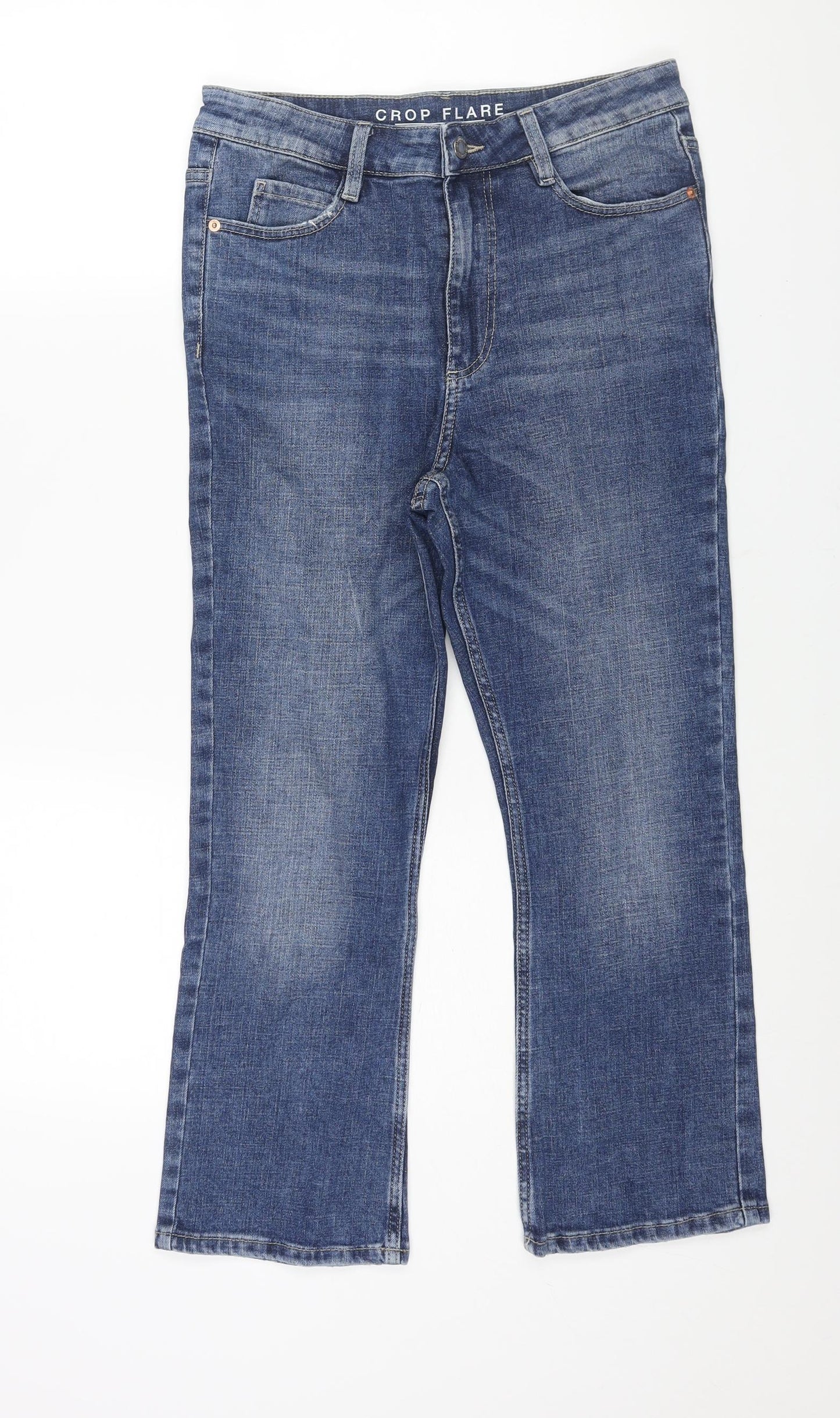 Marks and Spencer Womens Blue Cotton Cropped Jeans Size 8 L23 in Regular Zip