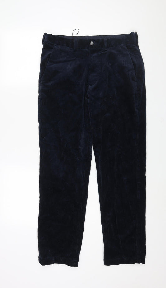 Marks and Spencer Mens Blue Cotton Trousers Size 30 in L29 in Regular Zip