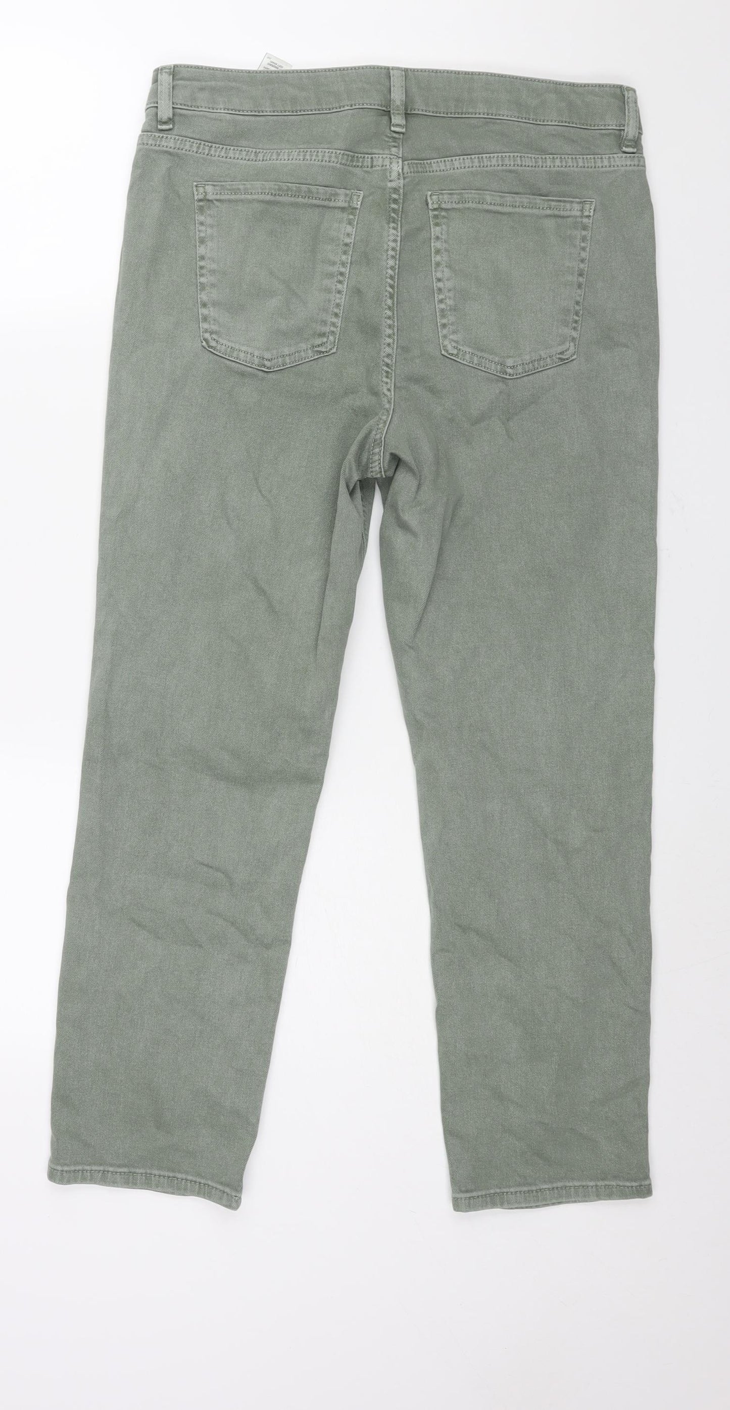 Marks and Spencer Womens Green Cotton Cropped Jeans Size 12 L27 in Slim Zip