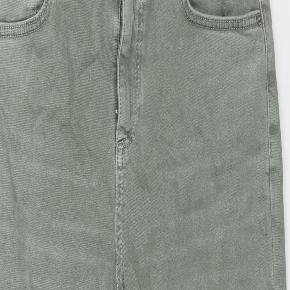 Marks and Spencer Womens Green Cotton Cropped Jeans Size 12 L27 in Slim Zip