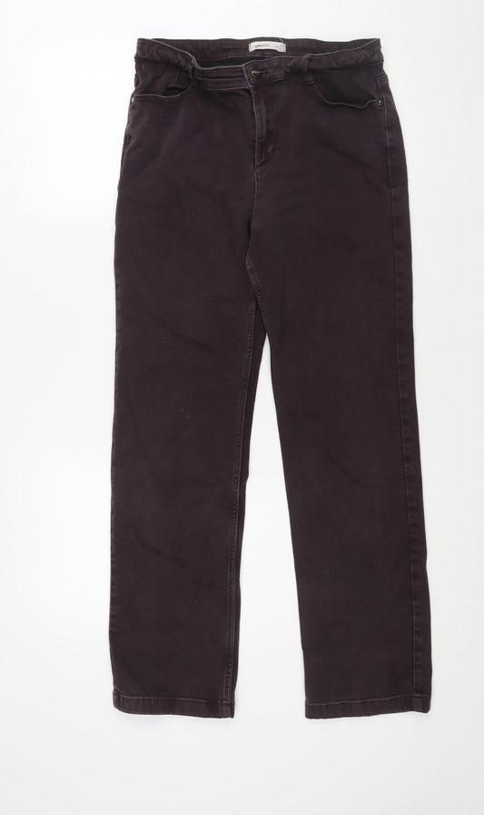 Marks and Spencer Womens Brown Cotton Straight Jeans Size 14 L28 in Regular Zip