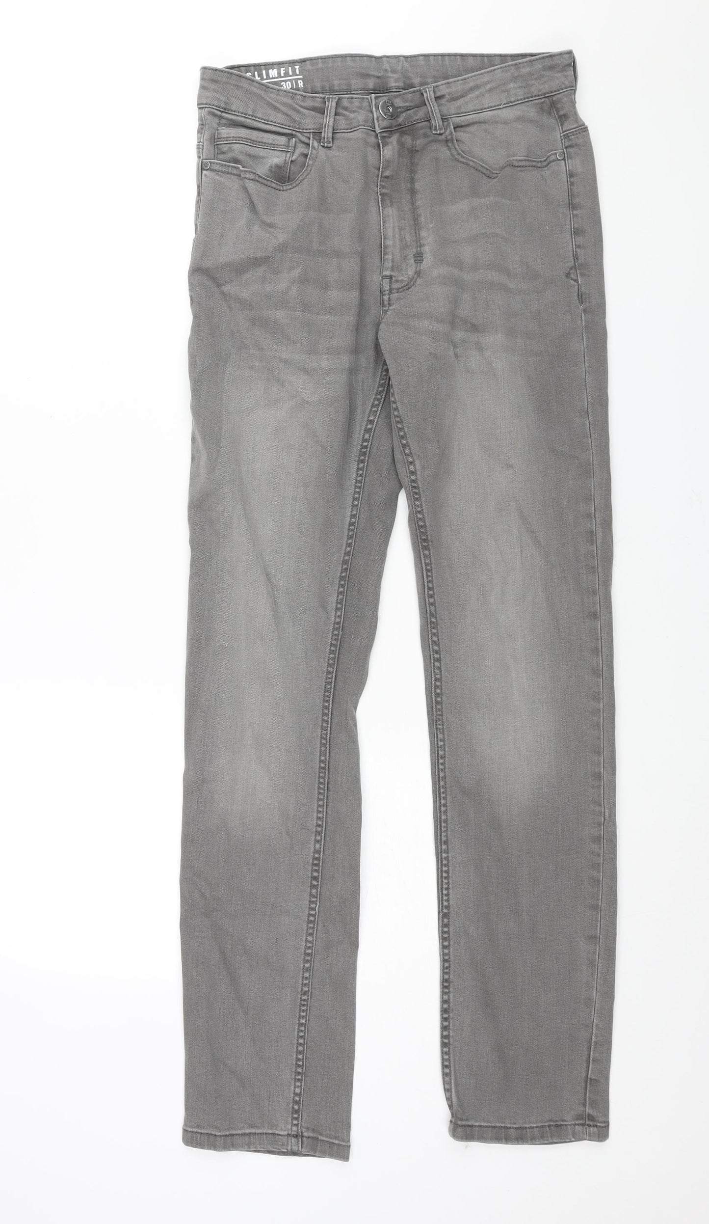 George Mens Grey Cotton Straight Jeans Size 30 in L32 in Slim Zip