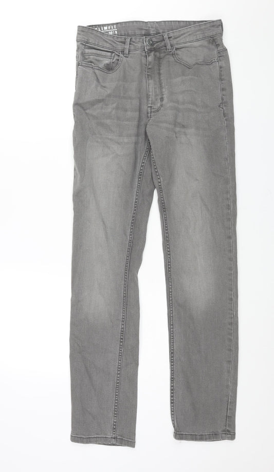 George Mens Grey Cotton Straight Jeans Size 30 in L32 in Slim Zip