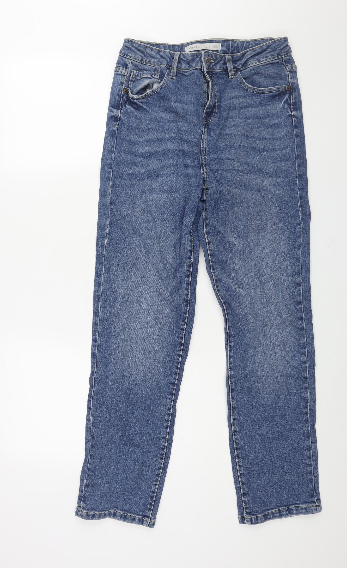 George Womens Blue Cotton Straight Jeans Size 12 L29 in Regular Zip