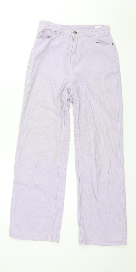 Monki Womens Purple Cotton Trousers Size 6 L30 in Regular Zip