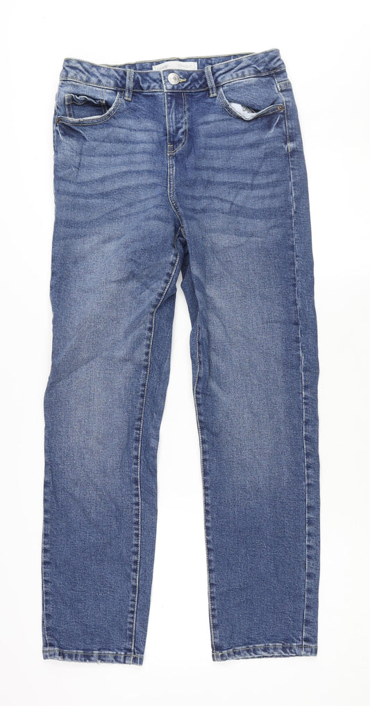 George Womens Blue Cotton Straight Jeans Size 12 L30 in Regular Zip