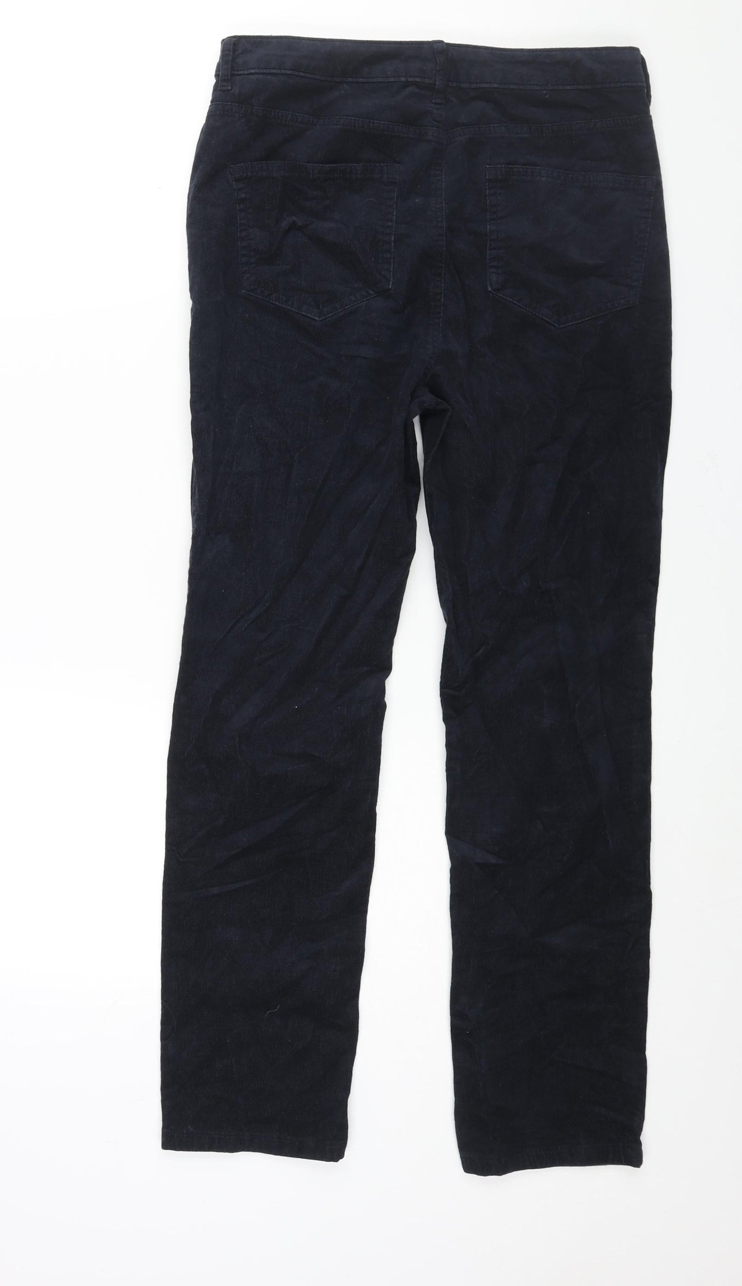 Marks and Spencer Womens Blue Cotton Trousers Size 12 L28 in Regular Zip