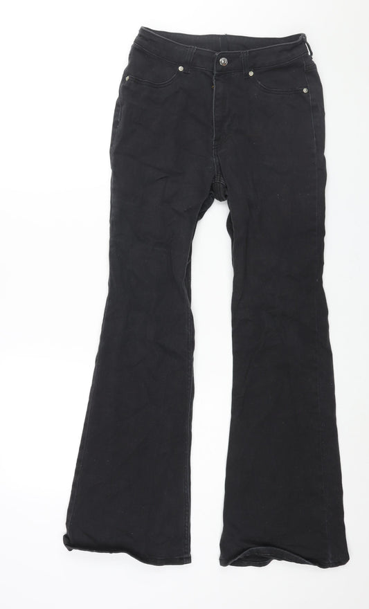 Divided by H&M Womens Black Cotton Flared Jeans Size 12 L31 in Regular Zip