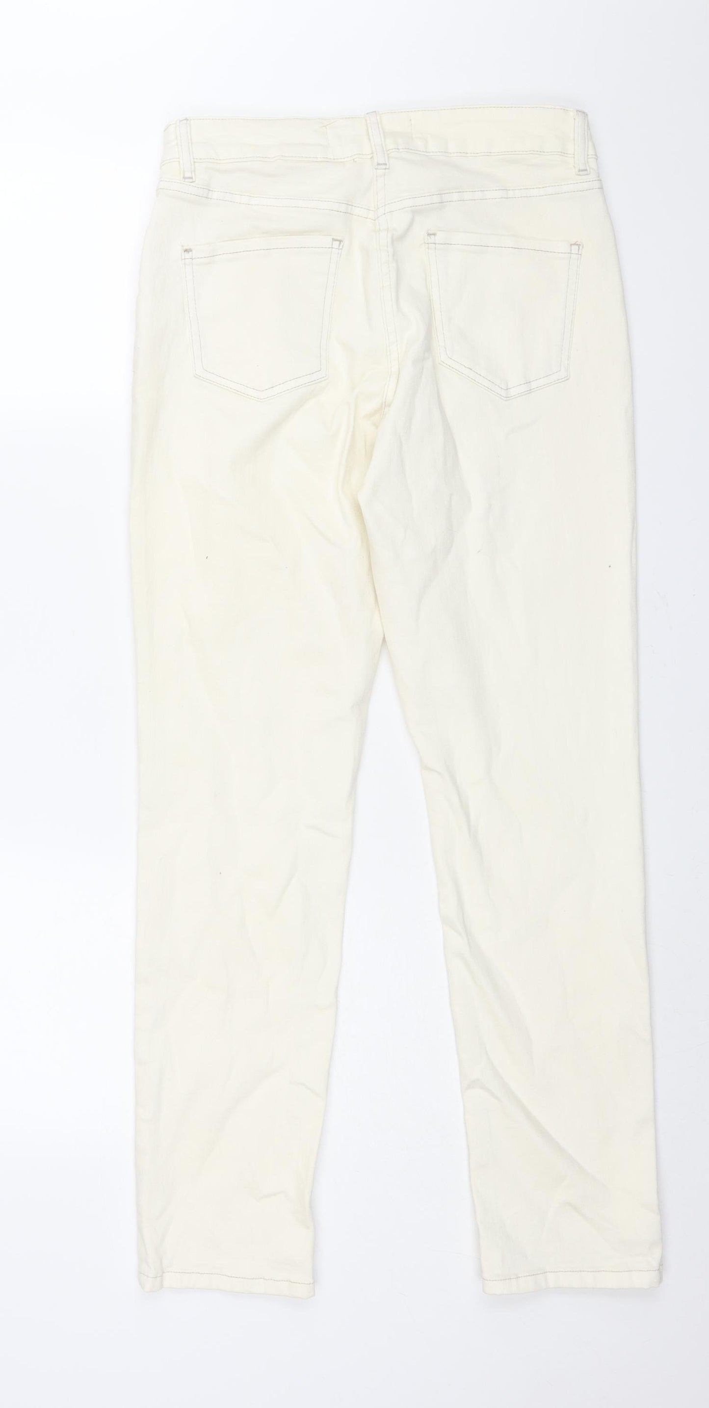 NEXT Womens Ivory Cotton Skinny Jeans Size 8 L30 in Regular Zip