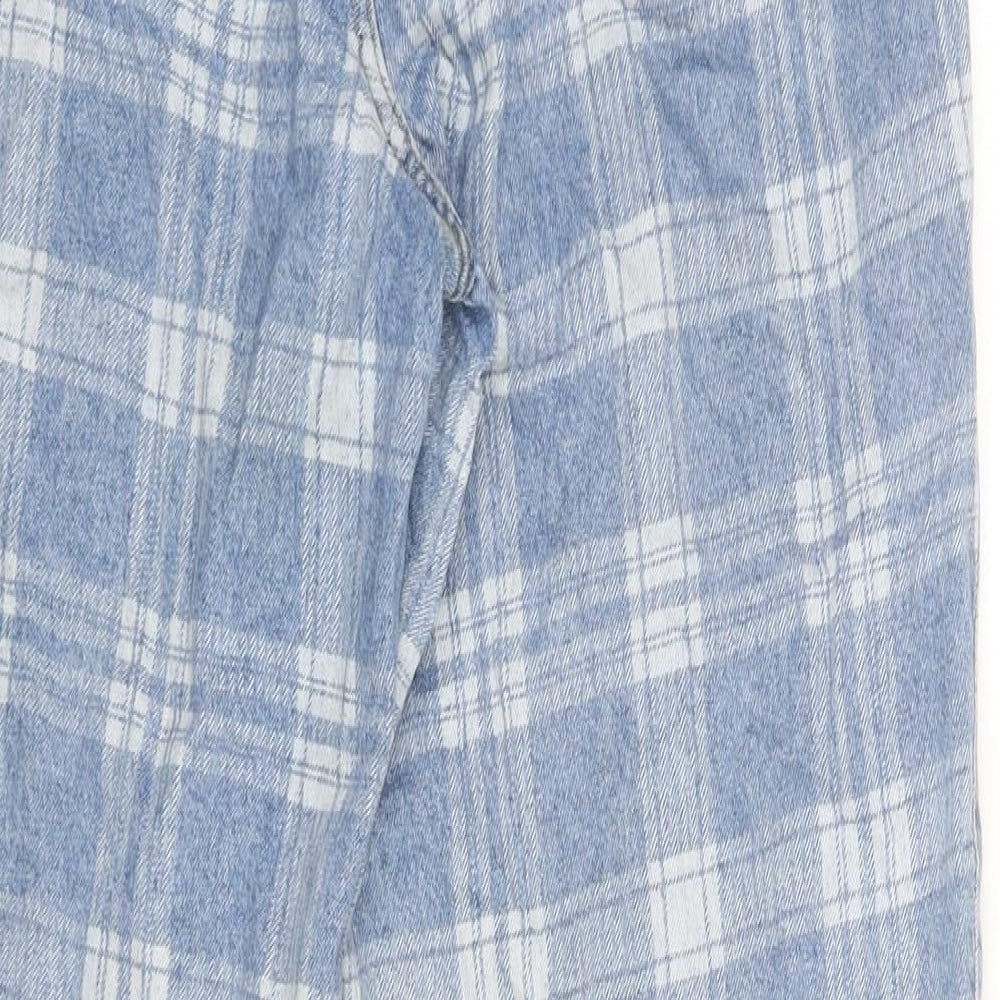 Divided by H&M Womens Blue Check Cotton Straight Jeans Size 12 L28 in Regular Zip