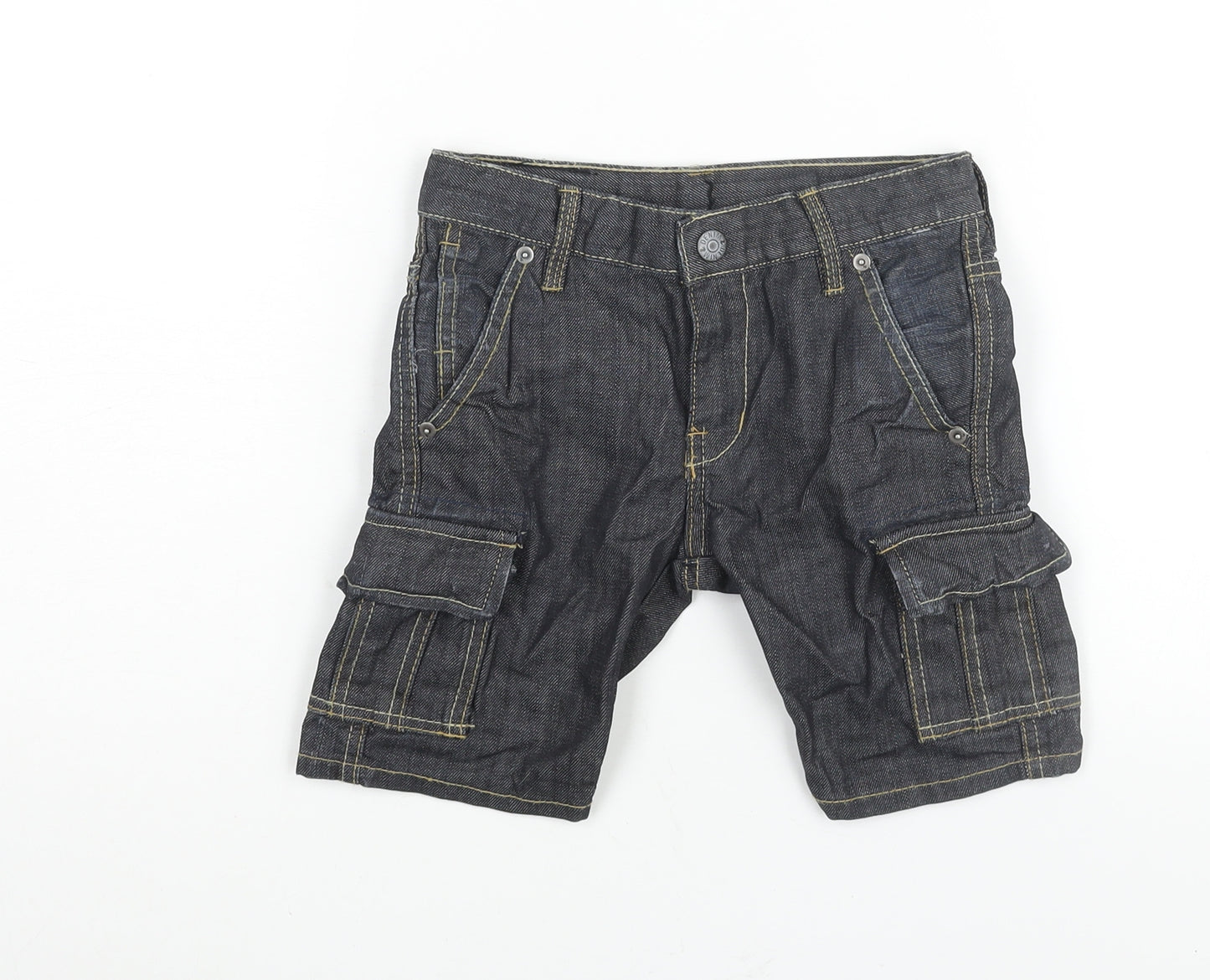 H&M Boys Blue Cotton Cargo Shorts Size 3 Years Regular Zip - Waist 24