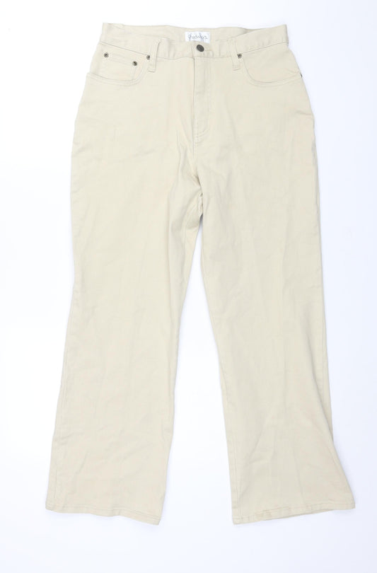 Chadwicks Womens Beige Cotton Wide-Leg Jeans Size 12 L28 in Regular Zip