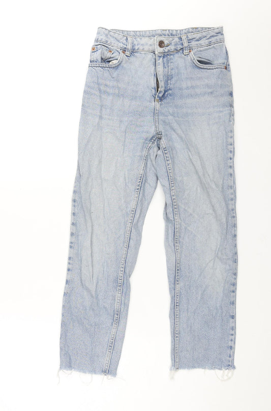 Topshop Womens Blue Cotton Straight Jeans Size 26 in L24 in Regular Zip - Raw Hem