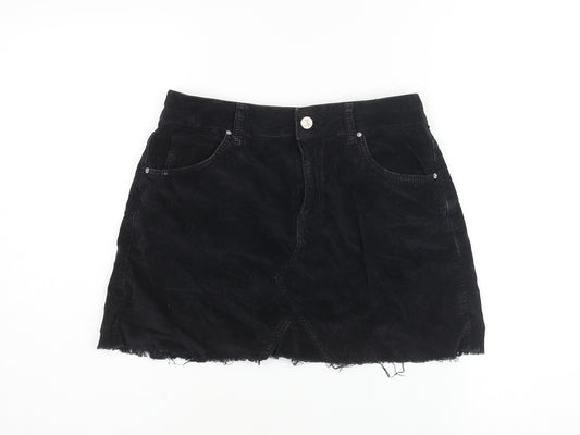 Topshop Womens Black Cotton Mini Skirt Size 8 Zip