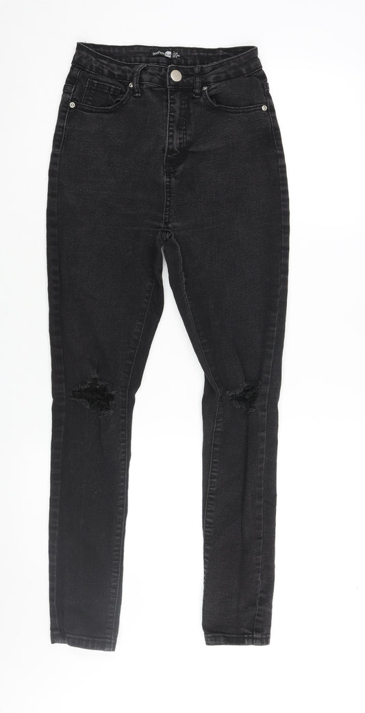 Boohoo Womens Black Cotton Skinny Jeans Size 8 L28 in Regular Zip