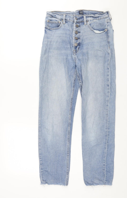 Gap Womens Blue Cotton Straight Jeans Size 10 L26 in Regular Button - Raw Hem