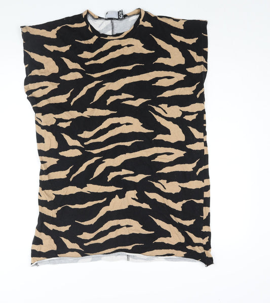 ASOS Womens Black Animal Print Cotton T-Shirt Dress Size 6 Crew Neck Pullover - Tiger Print