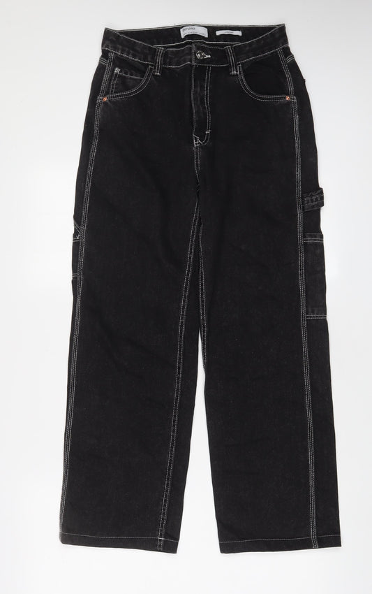 H&M Womens Black Cotton Straight Jeans Size 8 L27 in Regular Zip