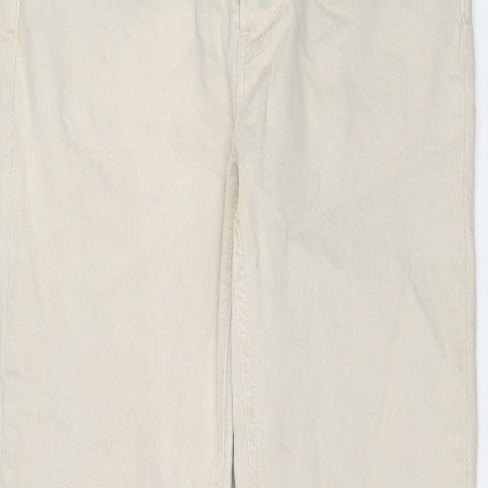 Zara Womens Beige Cotton Straight Jeans Size 12 L29 in Regular Zip