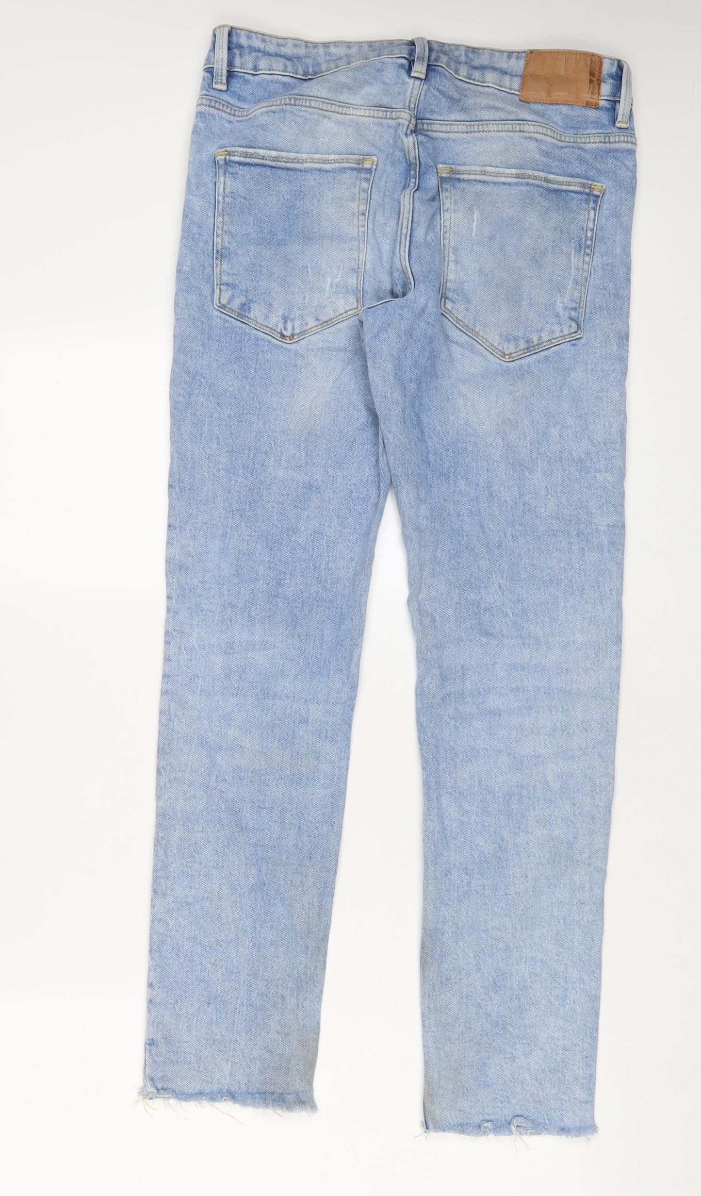 Bershka Womens Blue Cotton Straight Jeans Size 10 L29 in Regular Zip