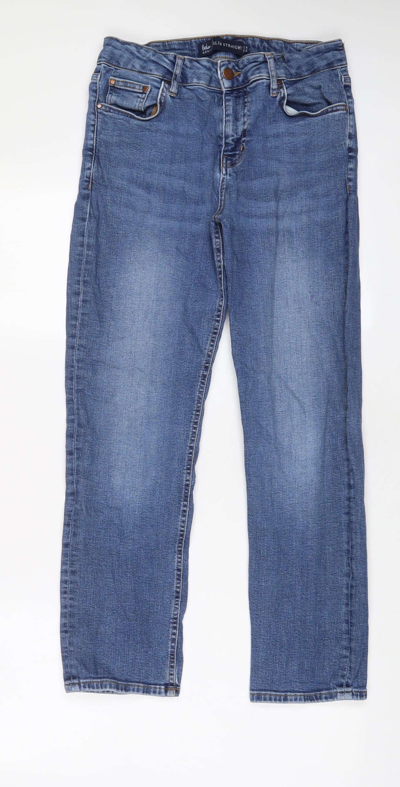 Boden Womens Blue Cotton Straight Jeans Size 12 L28 in Slim Zip