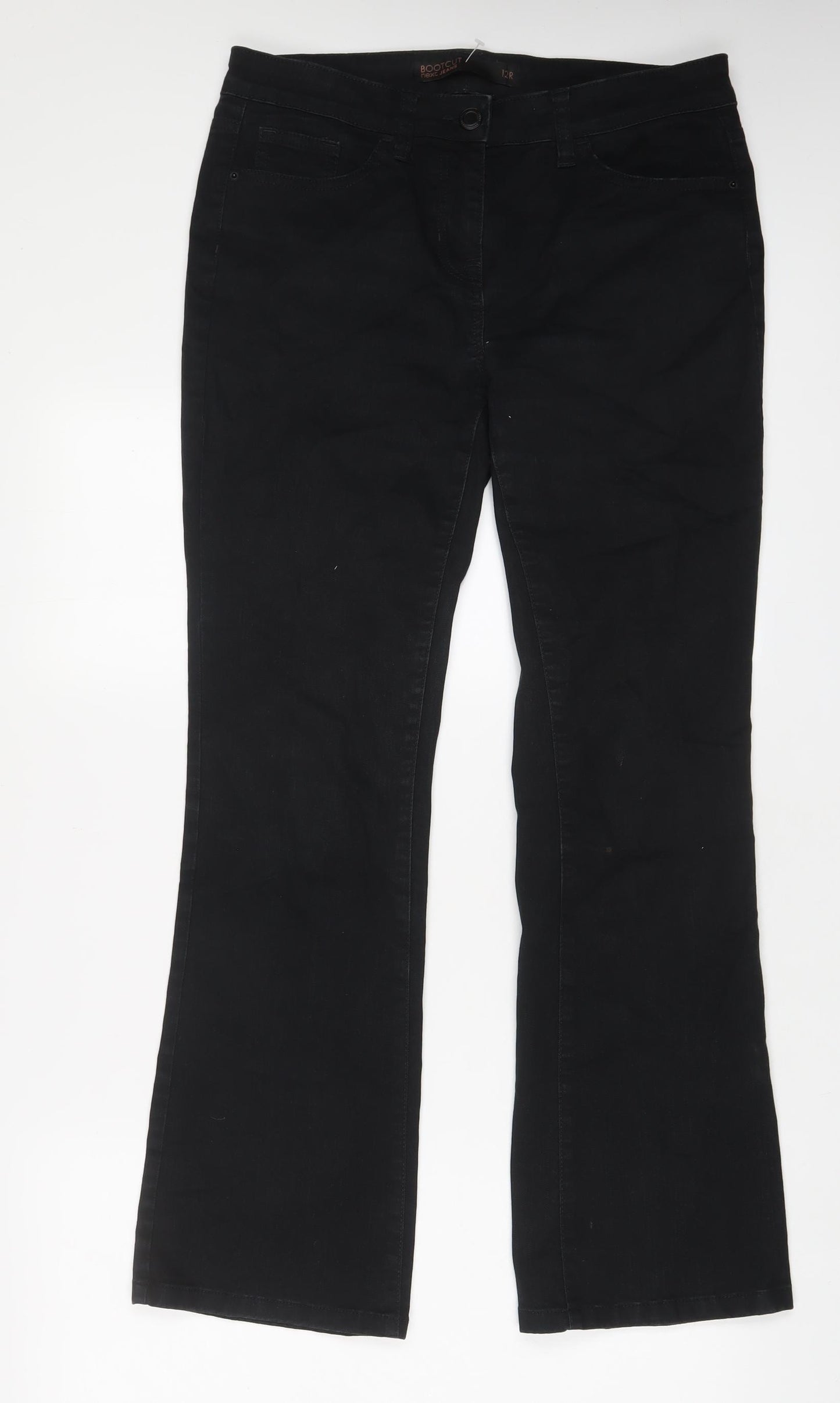 NEXT Womens Black Cotton Bootcut Jeans Size 12 L30 in Regular Zip