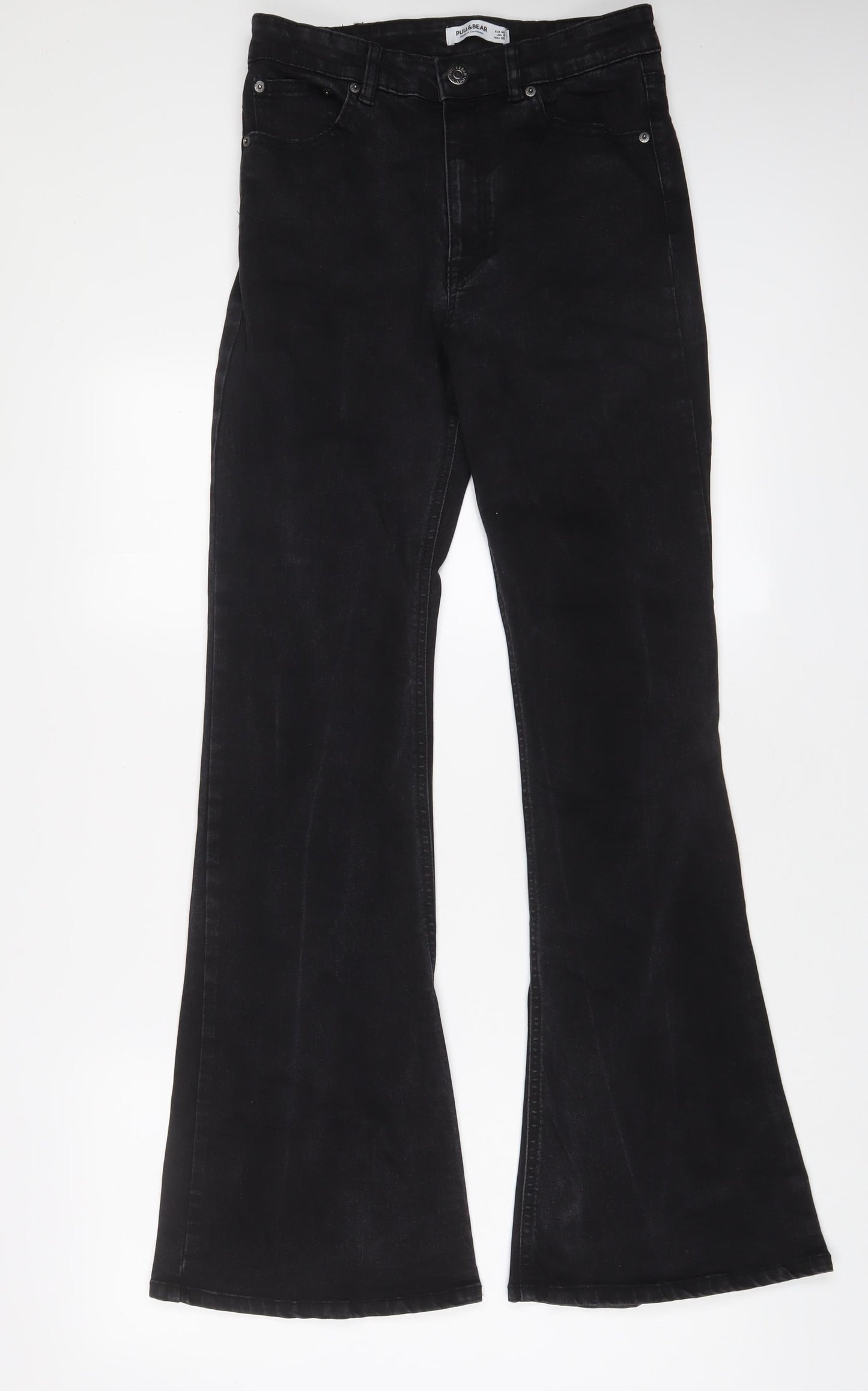 Zara Womens Black Cotton Bootcut Jeans Size 12 L32 in Regular Zip