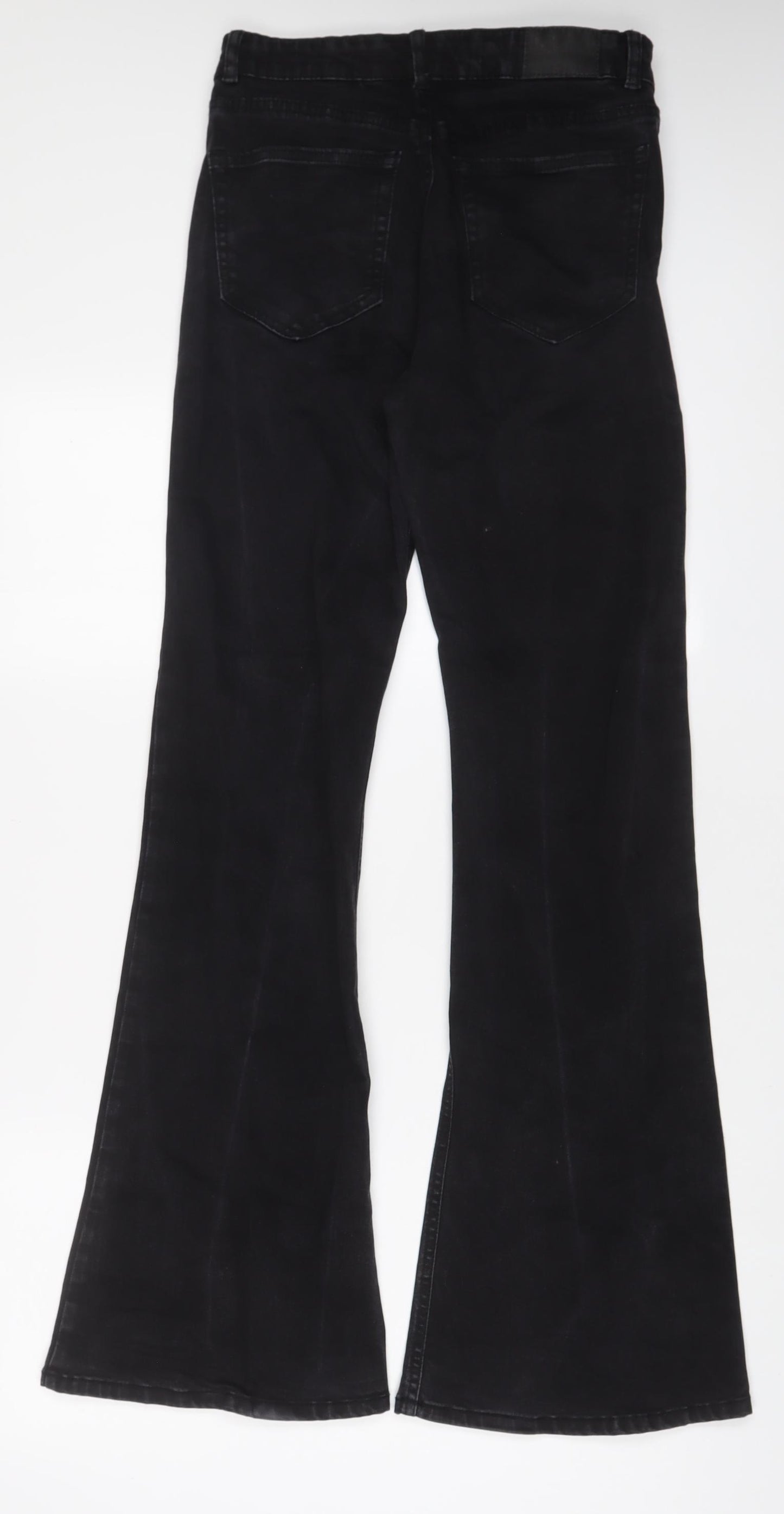 Zara Womens Black Cotton Bootcut Jeans Size 12 L32 in Regular Zip