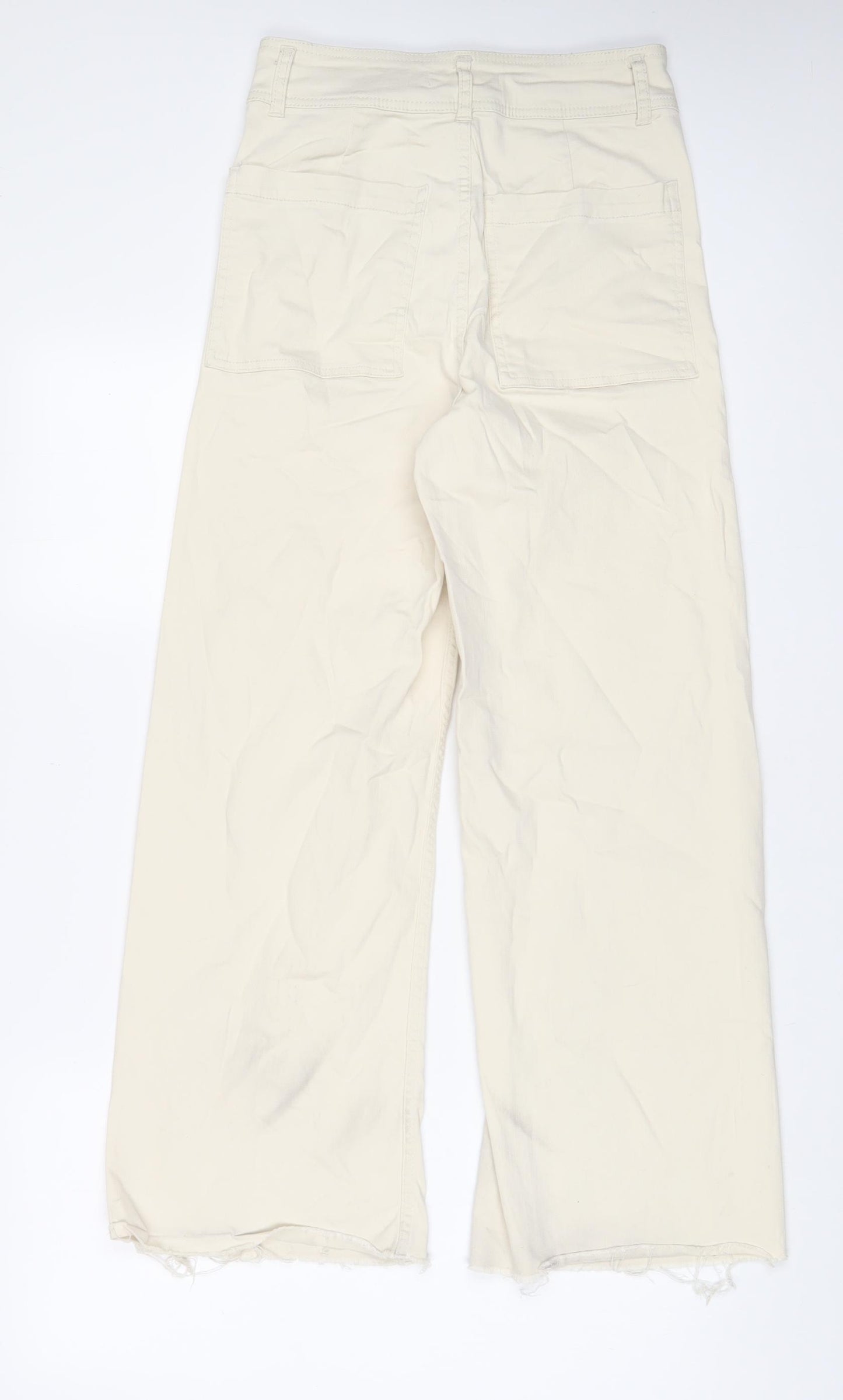 Denim & Co. Womens Beige Cotton Wide-Leg Jeans Size 8 L28 in Regular Zip