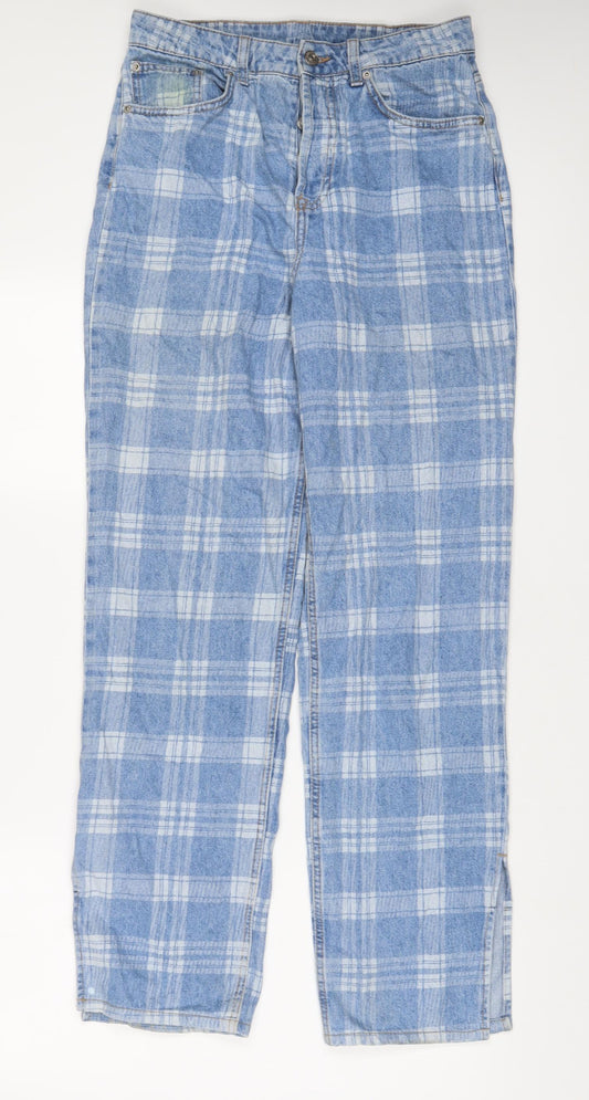 H&M Womens Blue Plaid Cotton Straight Jeans Size 28 in L31 in Regular Button