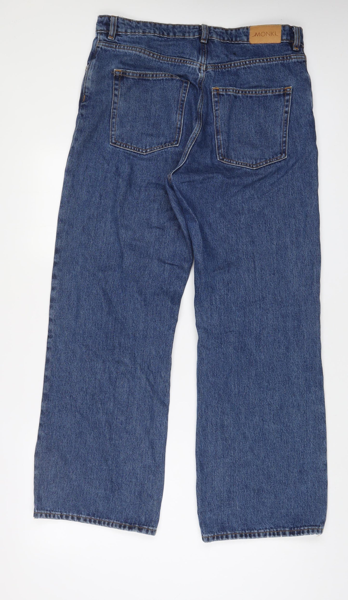 Monki Womens Blue Cotton Wide-Leg Jeans Size 34 in L33 in Regular Zip