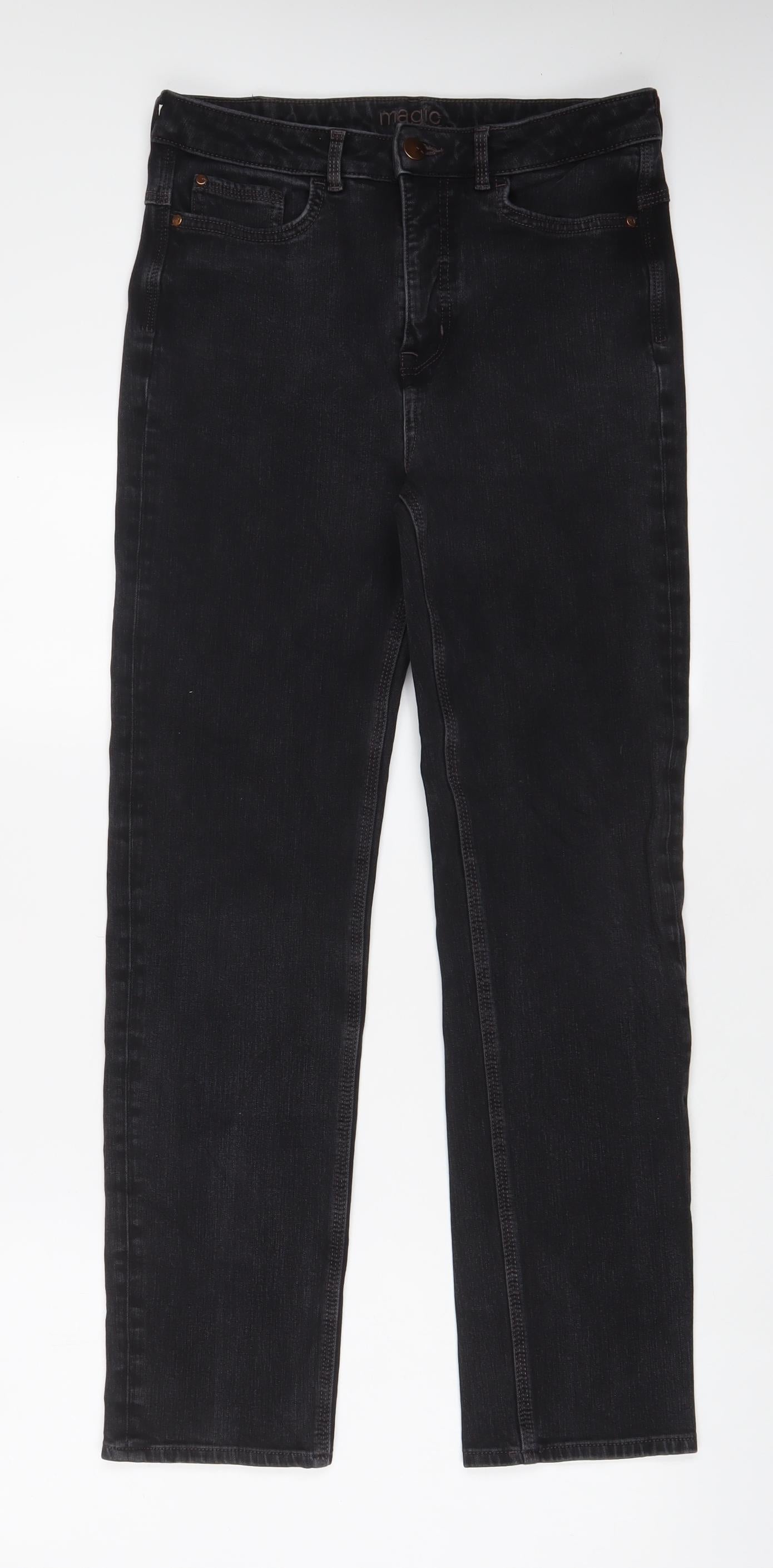 Marks and Spencer Womens Black Cotton Straight Jeans Size 12 L29 in Regular Zip