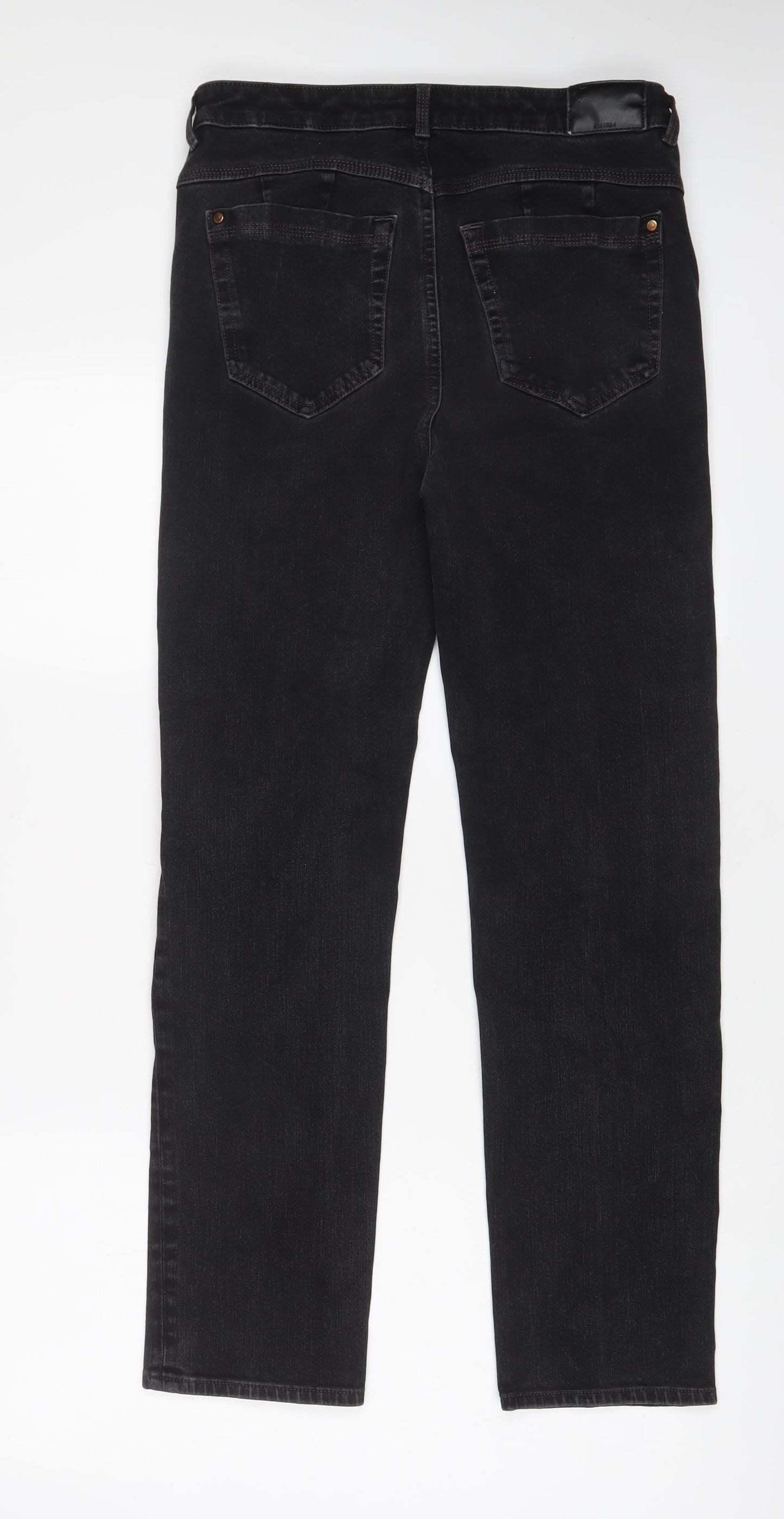 Marks and Spencer Womens Black Cotton Straight Jeans Size 12 L29 in Regular Zip