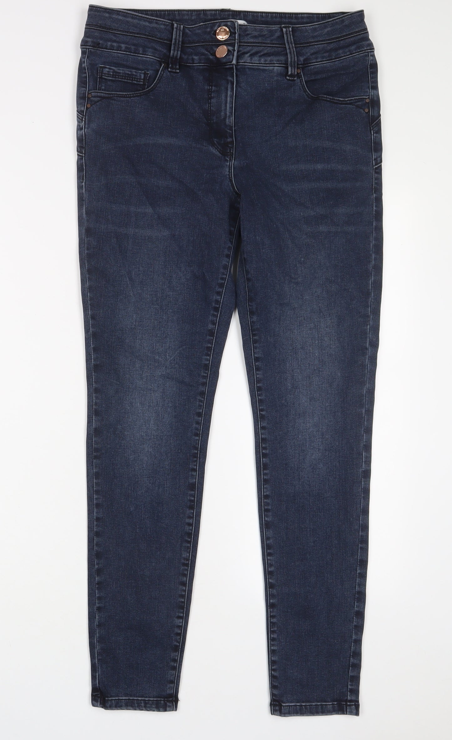 NEXT Womens Blue Cotton Skinny Jeans Size 14 L29 in Regular Zip