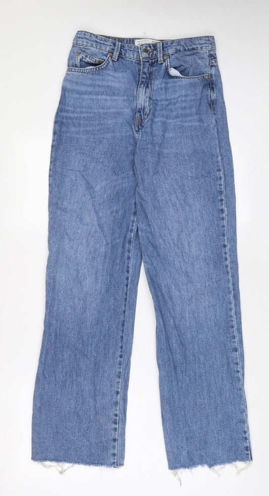 Stradivarius Womens Blue Cotton Straight Jeans Size 8 L31 in Regular Zip