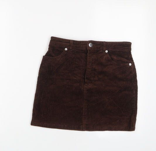 Monki Womens Brown Cotton A-Line Skirt Size 8 Zip