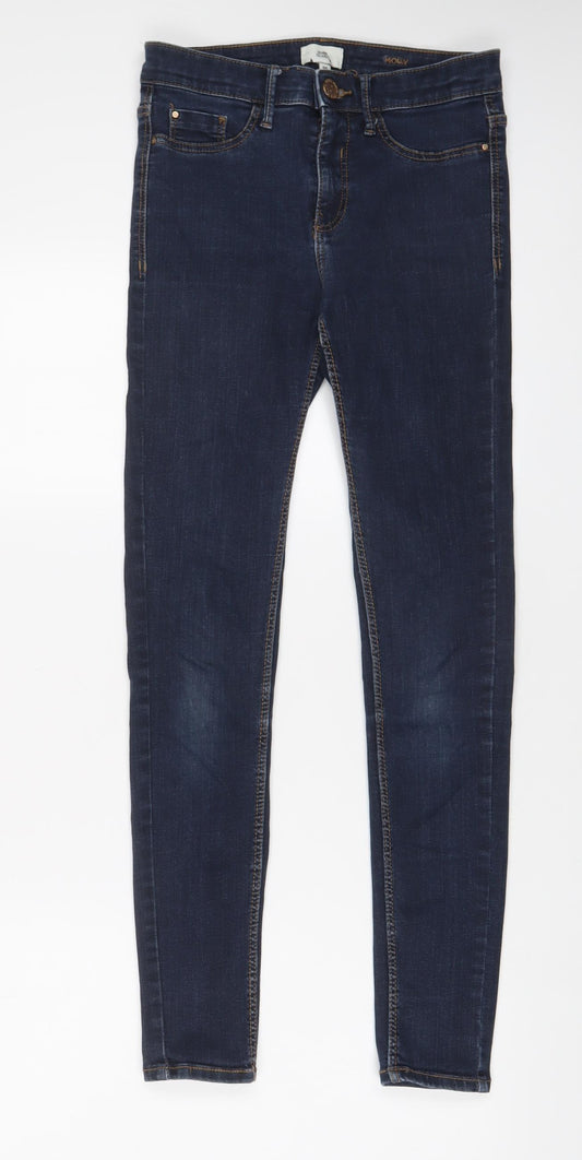 River Island Womens Blue Cotton Skinny Jeans Size 8 L28 in Regular Zip