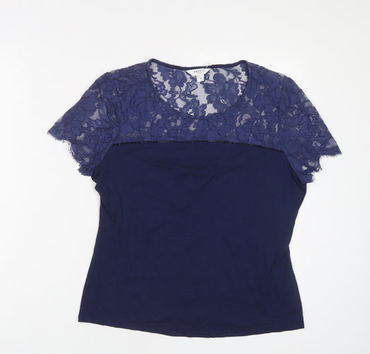 Pieces Womens Blue Viscose Basic T-Shirt Size M Crew Neck - Lace