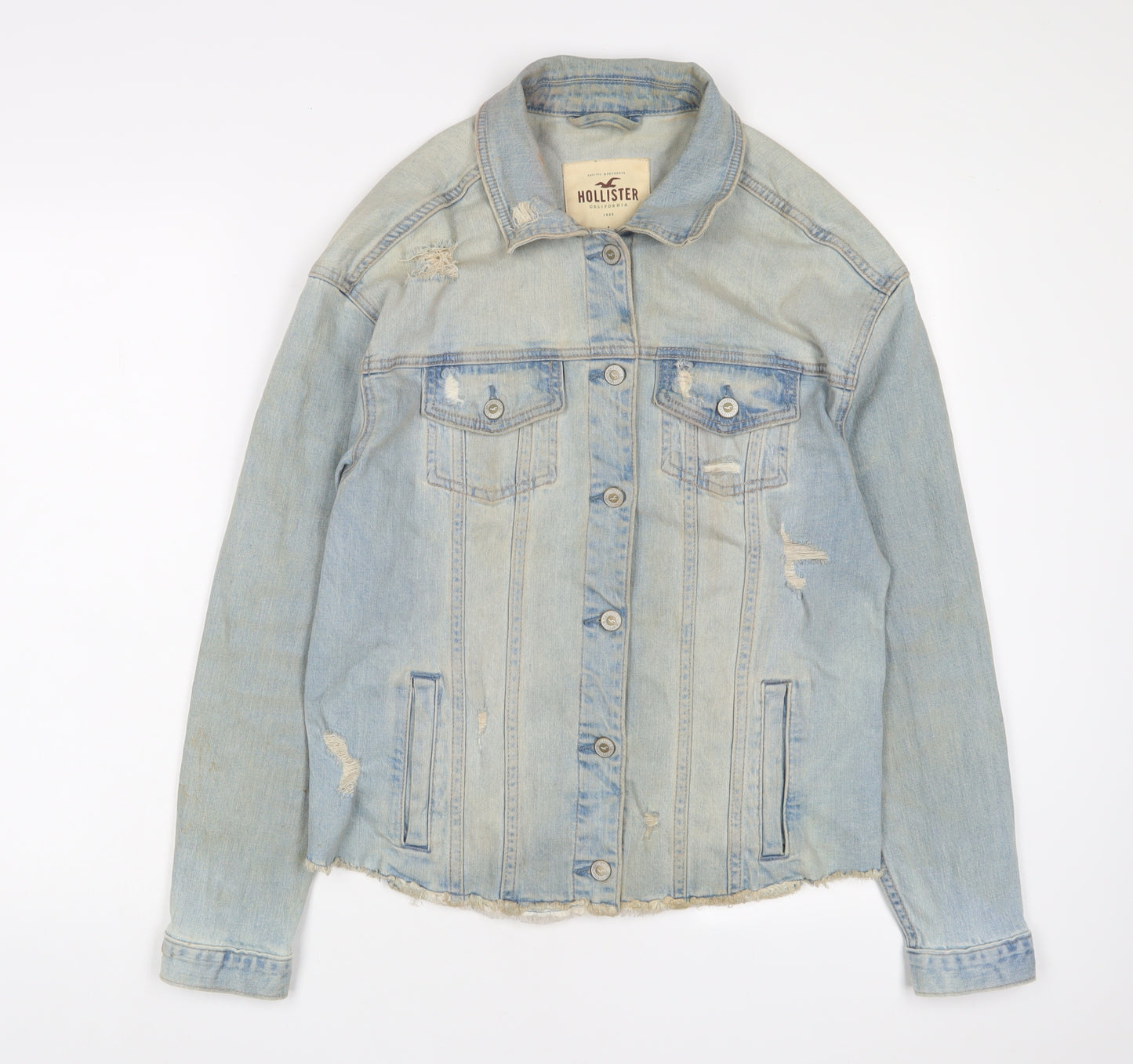 Hollister Mens Blue Jacket Size L Button - Distressed